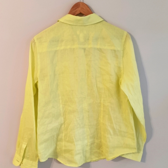 Chico's Size 1 Lemon Green Women Roll Up Sleeves  Ramie Linen&Cotton Blend Shirt - Picture 7 of 16